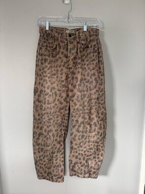 We the Free Good Luck Printed Barrel Jeans - Leopard - Size 24